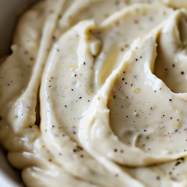 Garlic aioli being spread on a sandwich roll