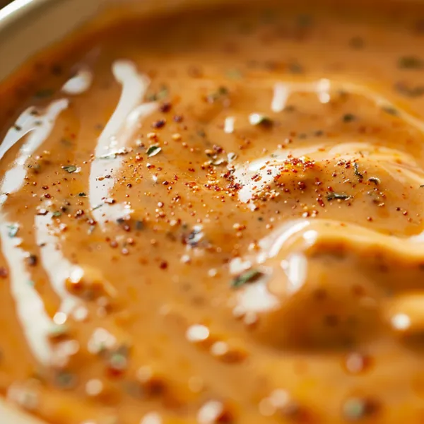 Close-up texture of homemade Raising Cane’s style sauce