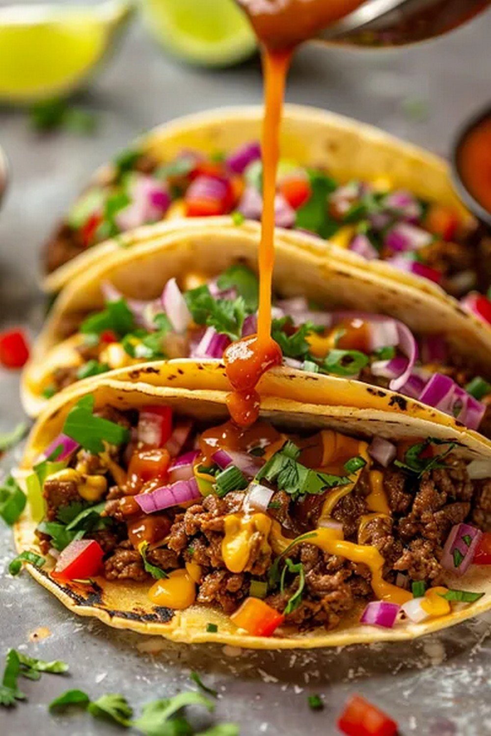 Action dip shot of 10 Sauces for Tacos
