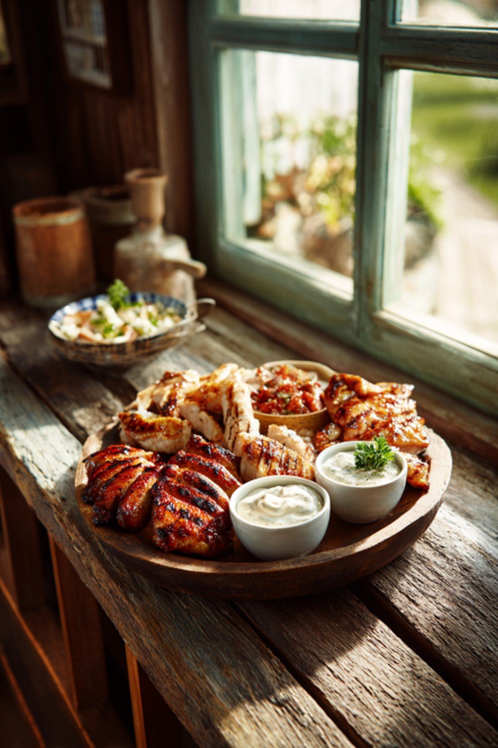 barbecue platter with Alabama white sauce and grilled meat