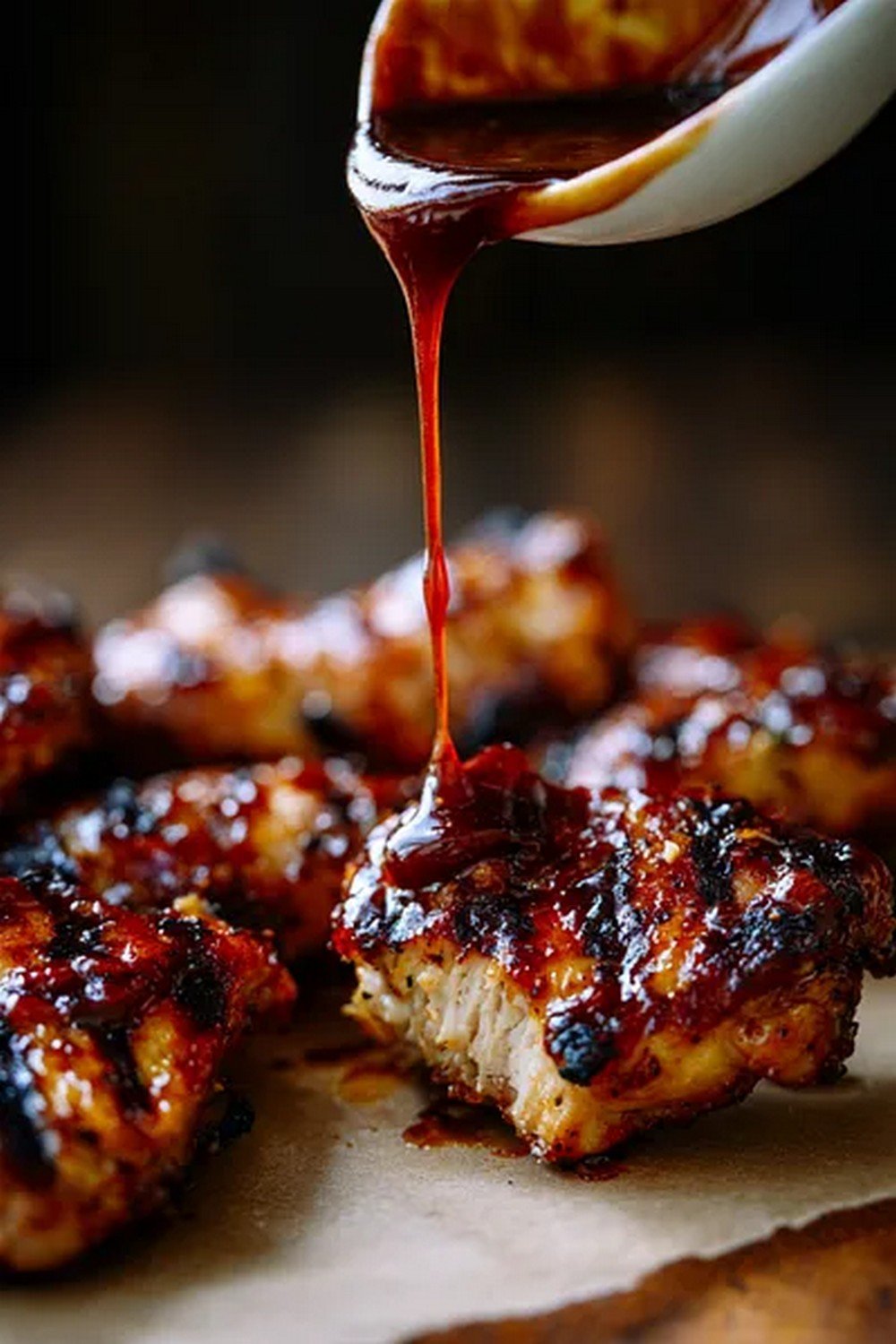 grilled meat dipped into Asian BBQ sauce
