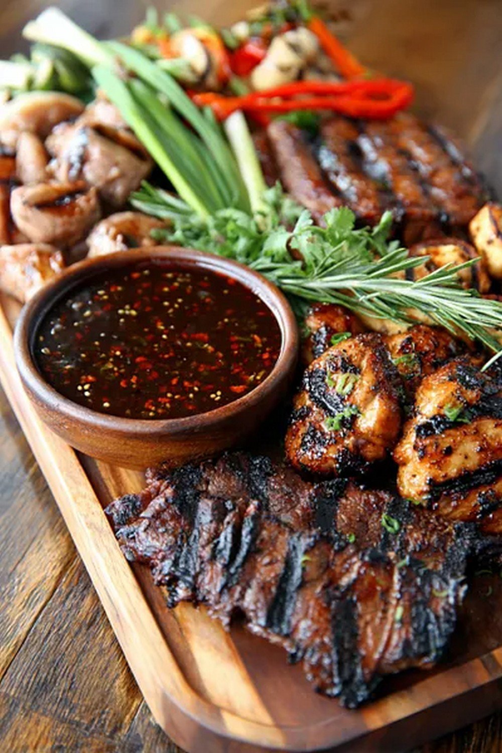 Asian BBQ sauce served with grilled skewers

