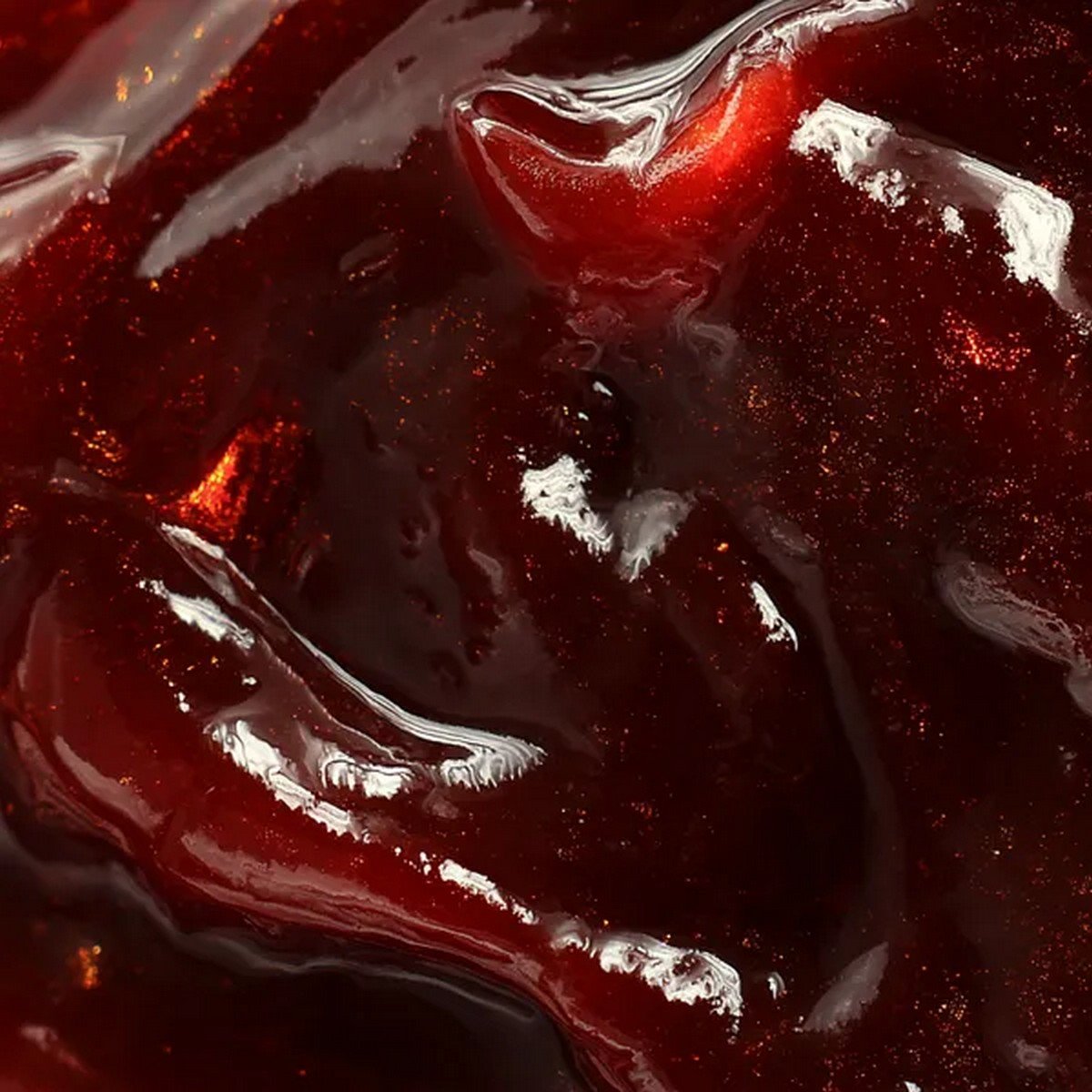 thick Asian BBQ sauce glossy texture close up
