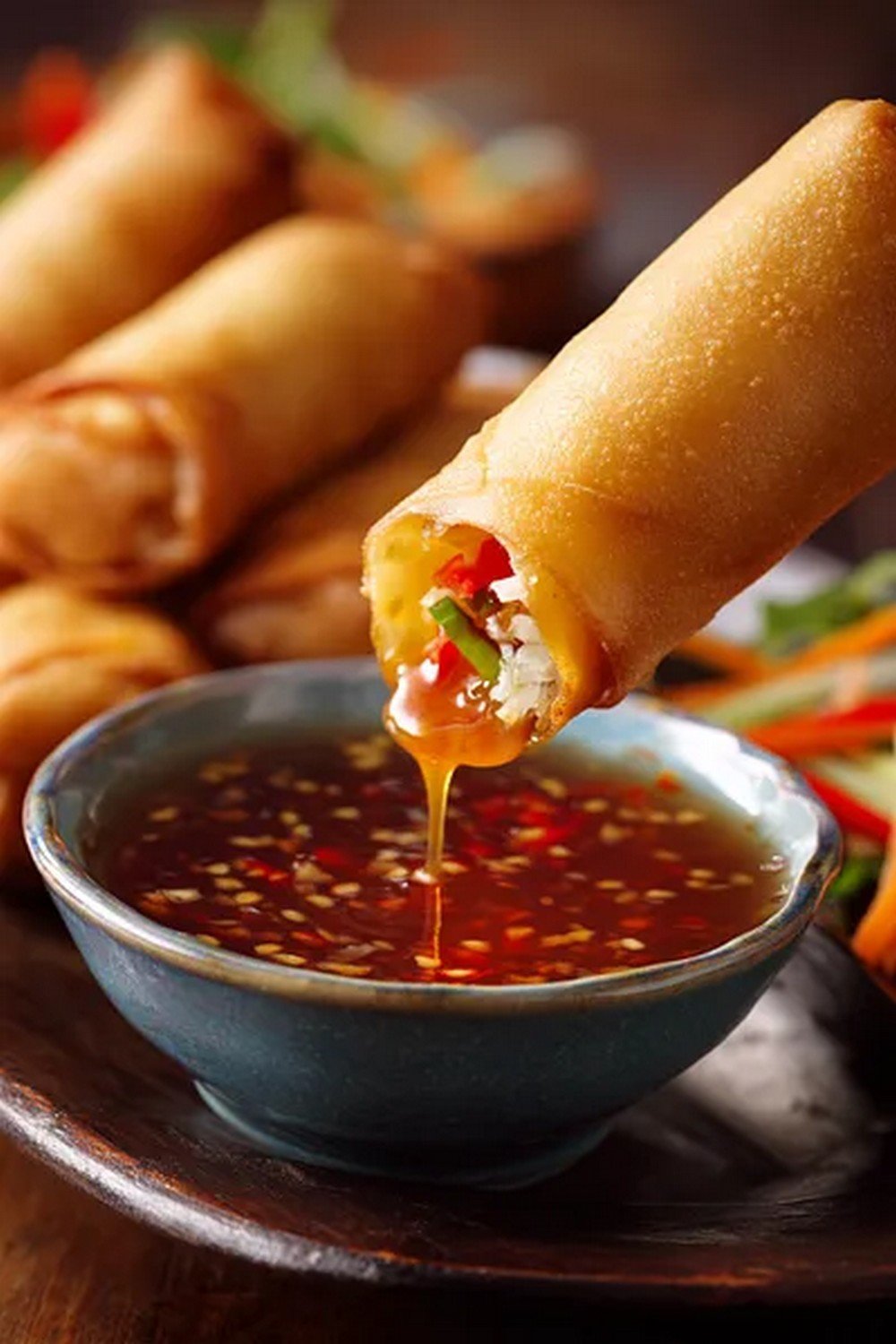 Action dip shot of Asian Party Platter
