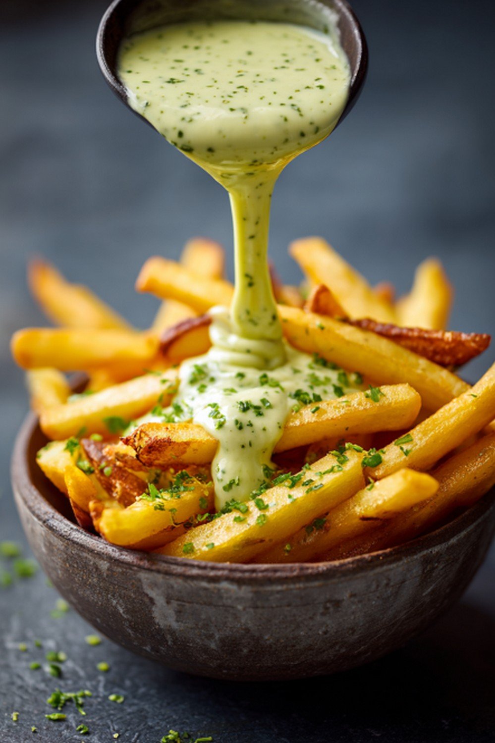 Action dip shot of Avocado Crema
