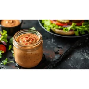 Action dip shot of Best Burger Sauces Ranked