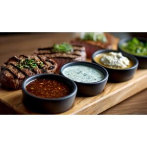 assortment of steak sauces served with grilled steak