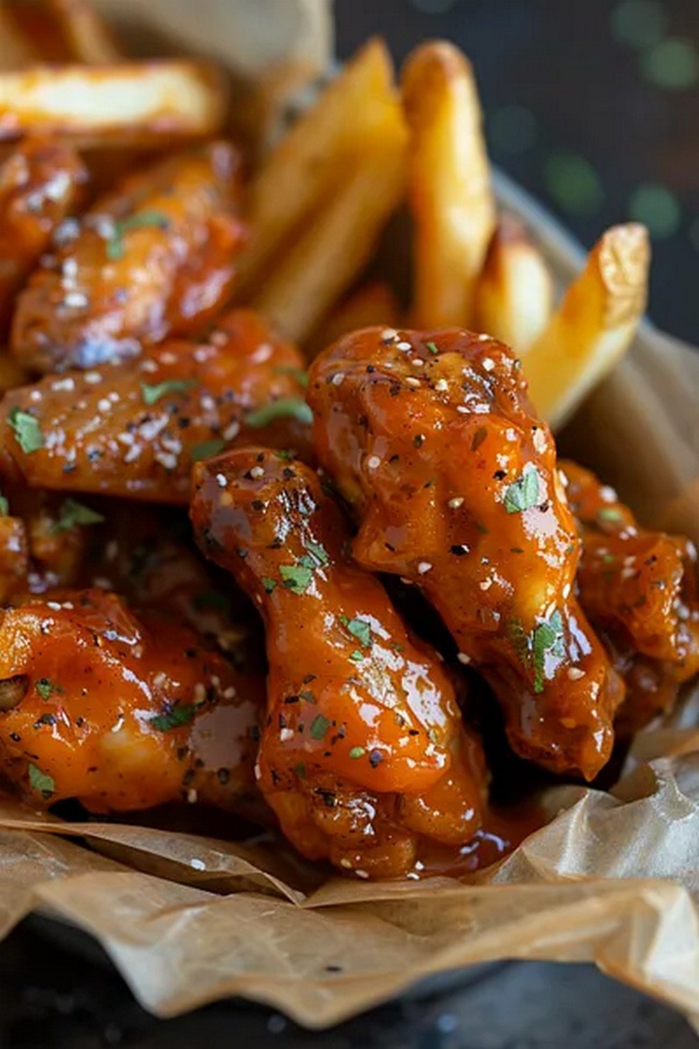 chicken wings coated in different sauces with glossy finish
