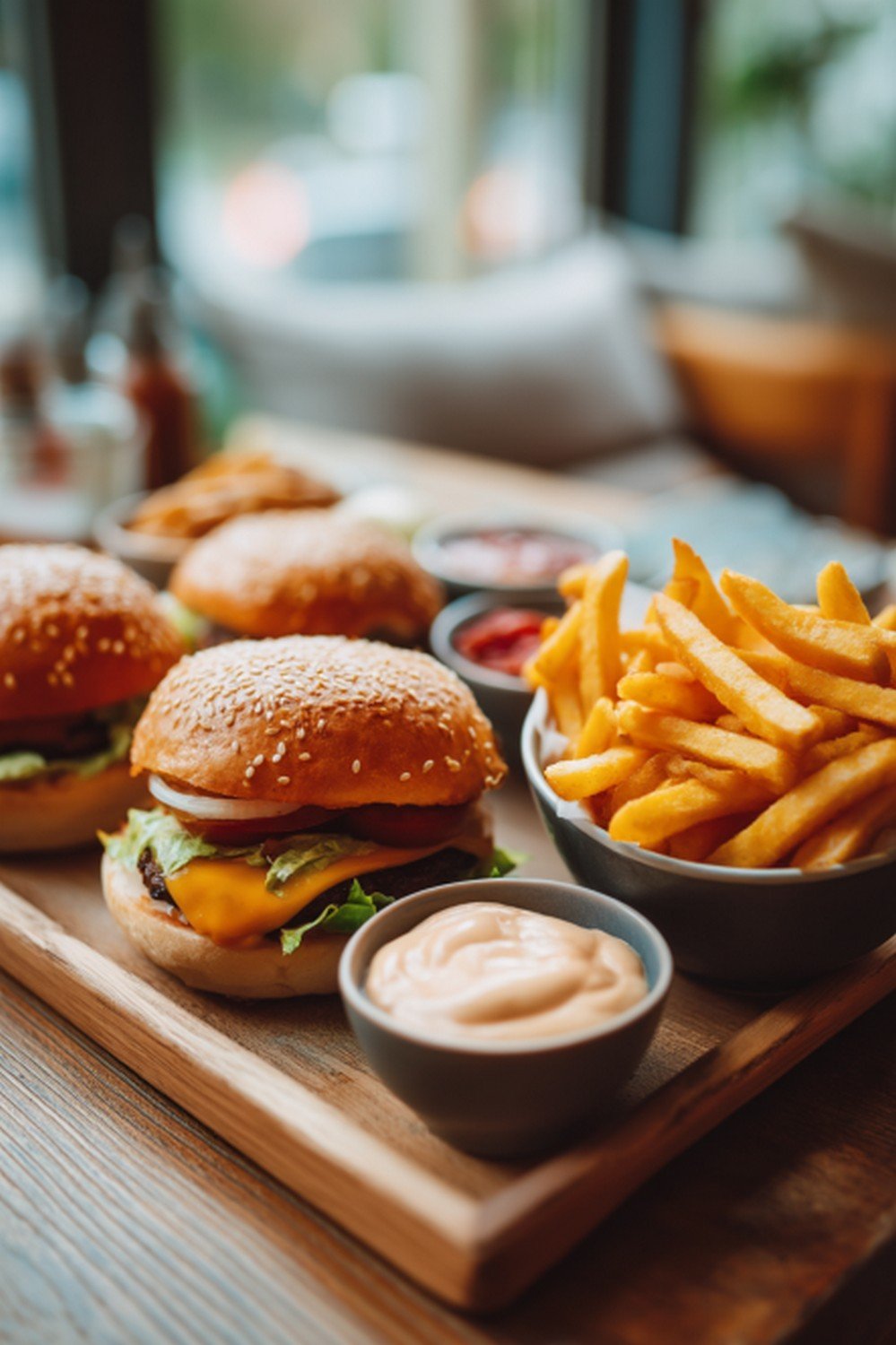 burger and fries on table with Big Mac sauce ready for dipping
