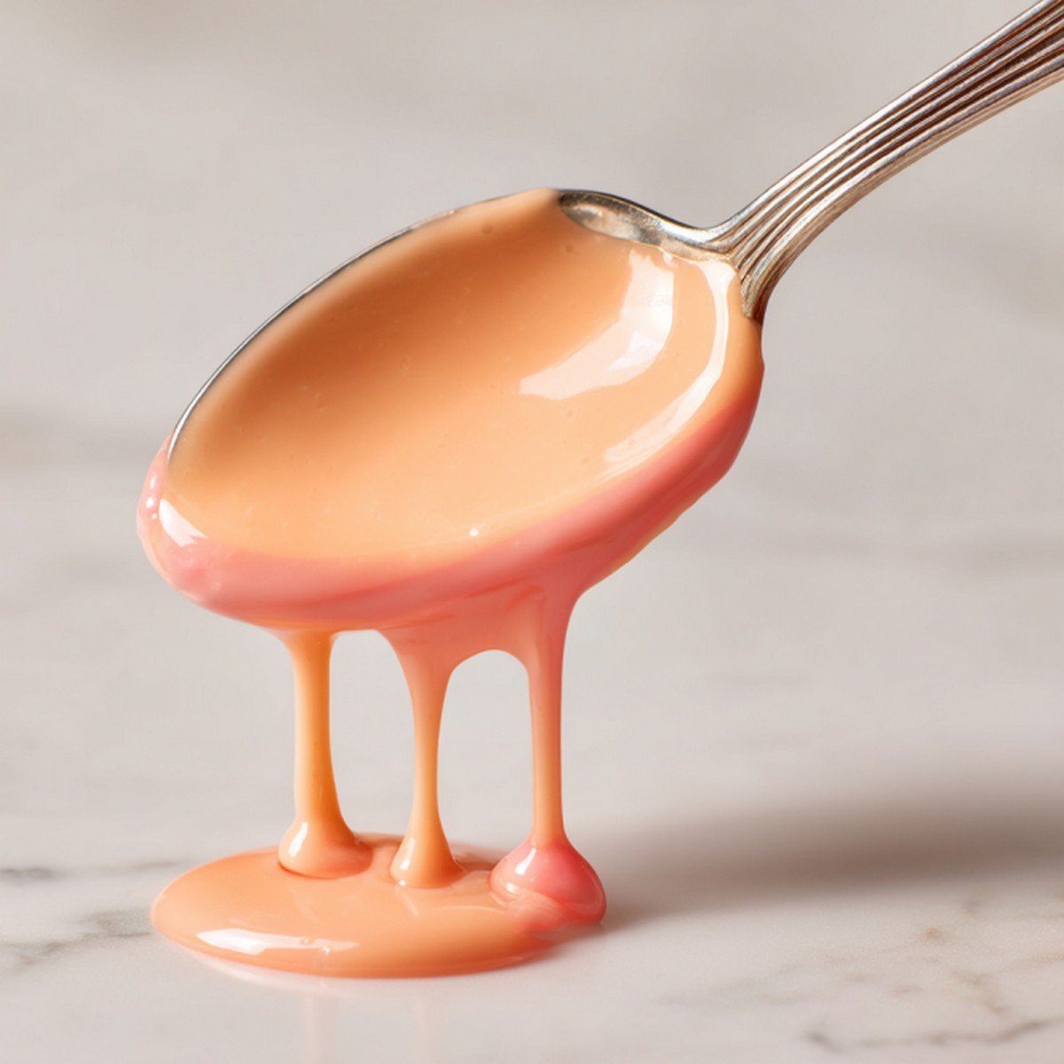 close up of thick Big Mac sauce lifted with spoon showing creamy texture
