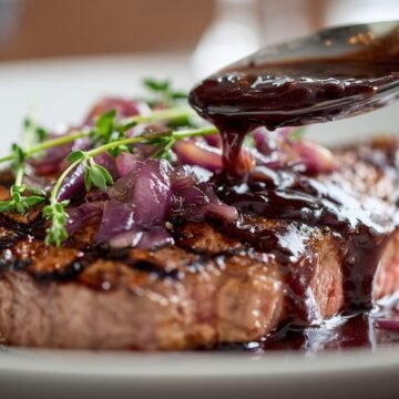 classic bordelaise sauce served over grilled steak