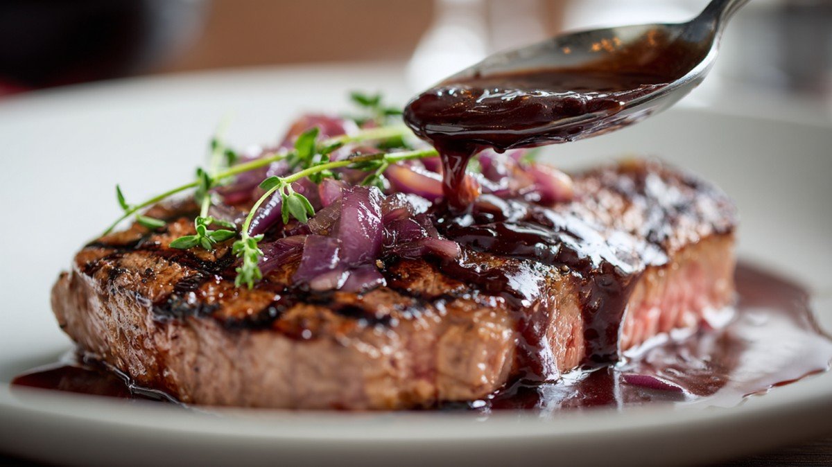classic bordelaise sauce served over grilled steak
