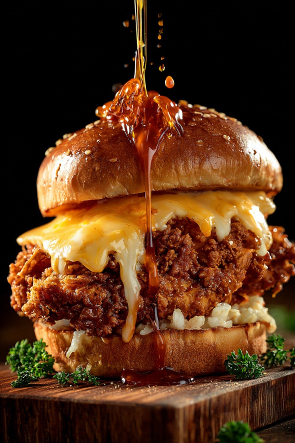 buffalo chicken sandwich cheese pull with sauce