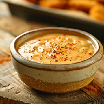 creamy spicy burger king stacker sauce in bowl with nugget tray background