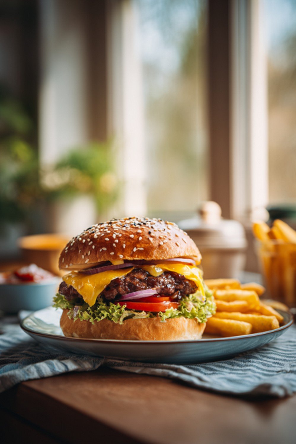 burger loaded with burger king stacker sauce on a fast food style table

