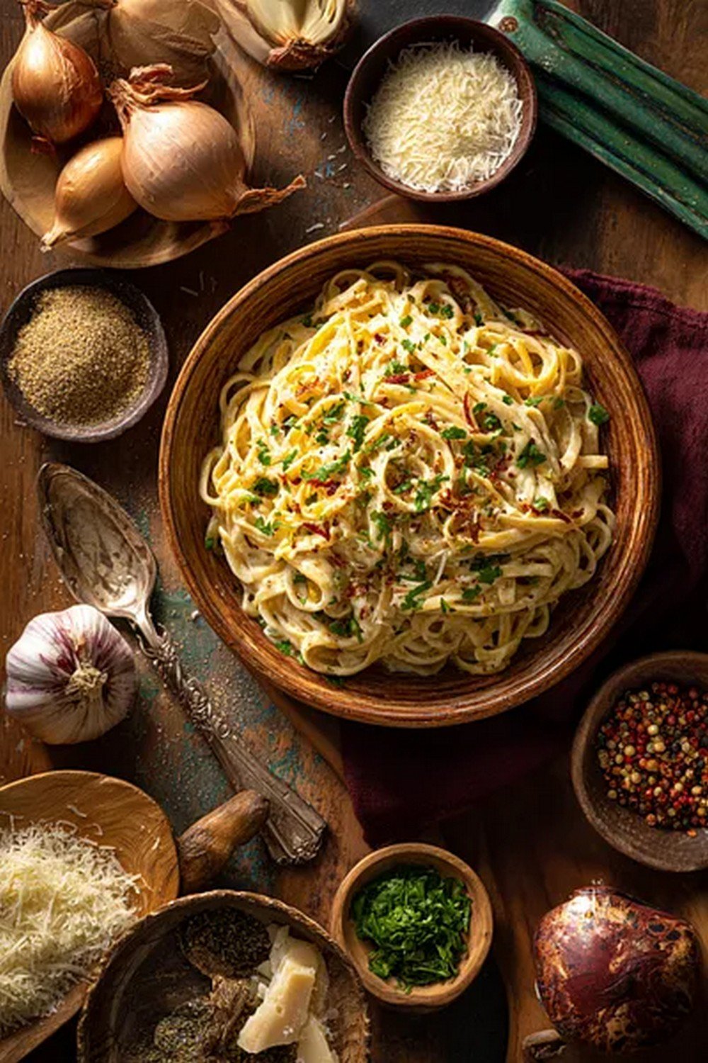 cajun alfredo pasta served in bowl with creamy orange sauce