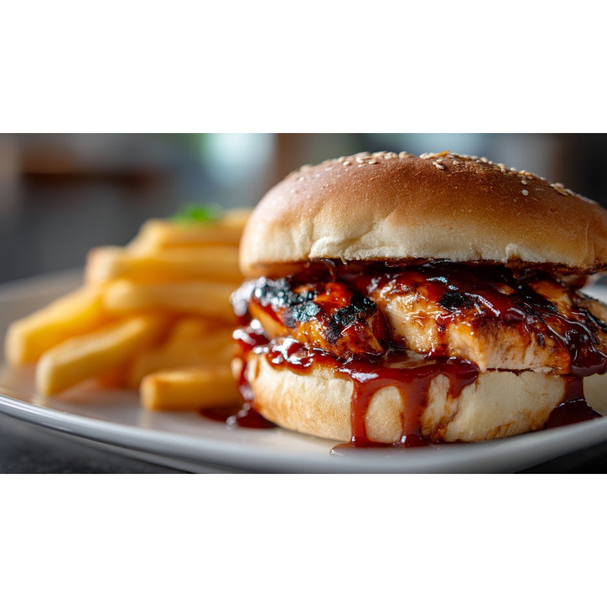 honey roasted bbq sauce served with chicken sandwich and fries