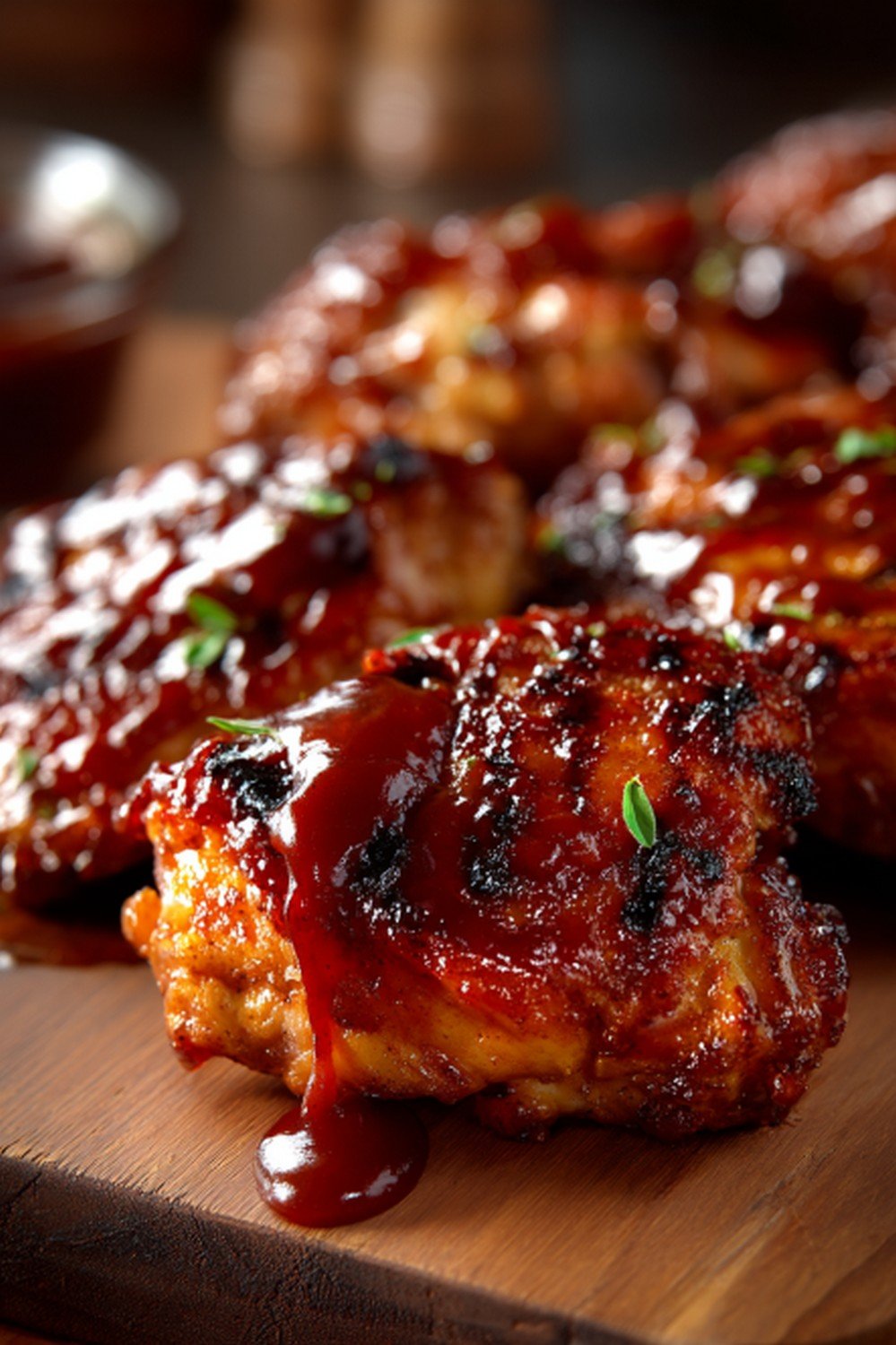 chicken dipped into honey roasted bbq sauce with coating

