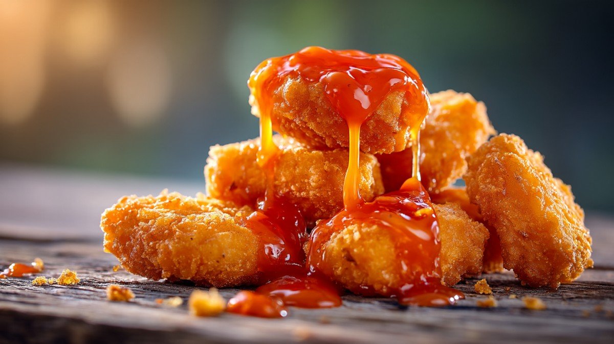 chick fil a polynesian sauce served with chicken nuggets and fries
