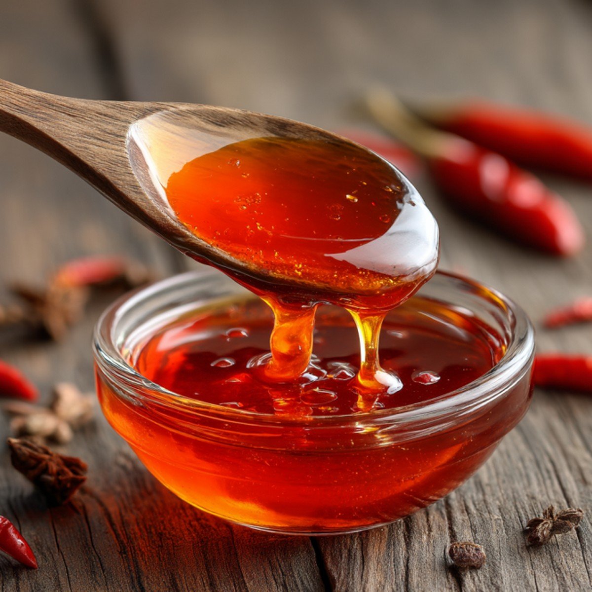 glossy polynesian sauce dripping from a spoon
