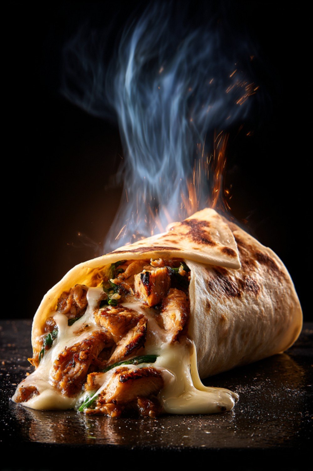 Action dip shot of Chicken Fajita Plate