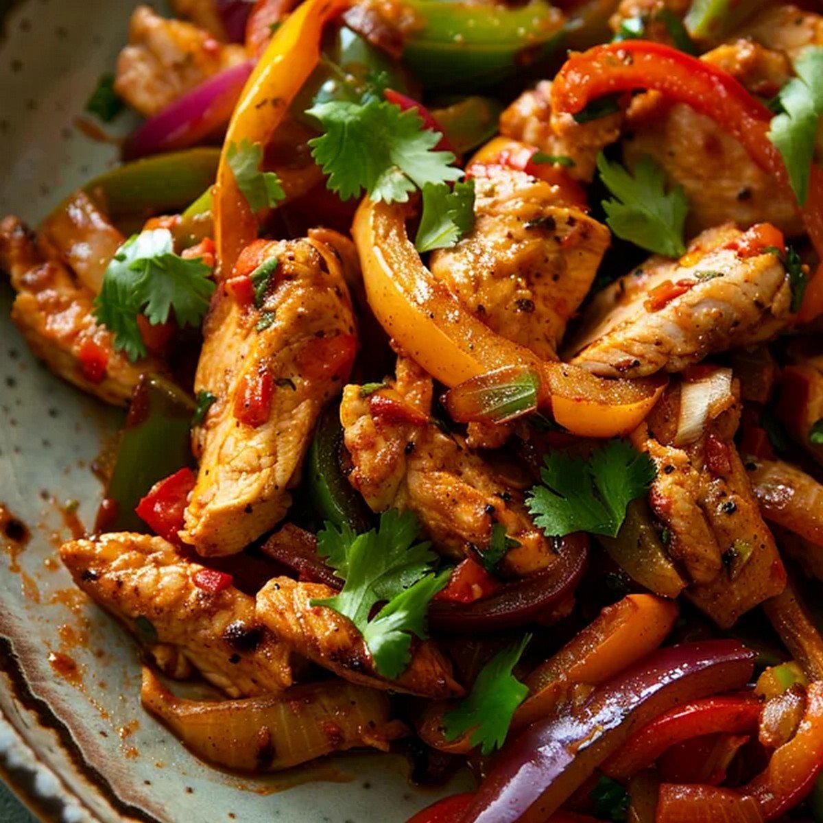 Macro texture of Chicken Fajita Plate