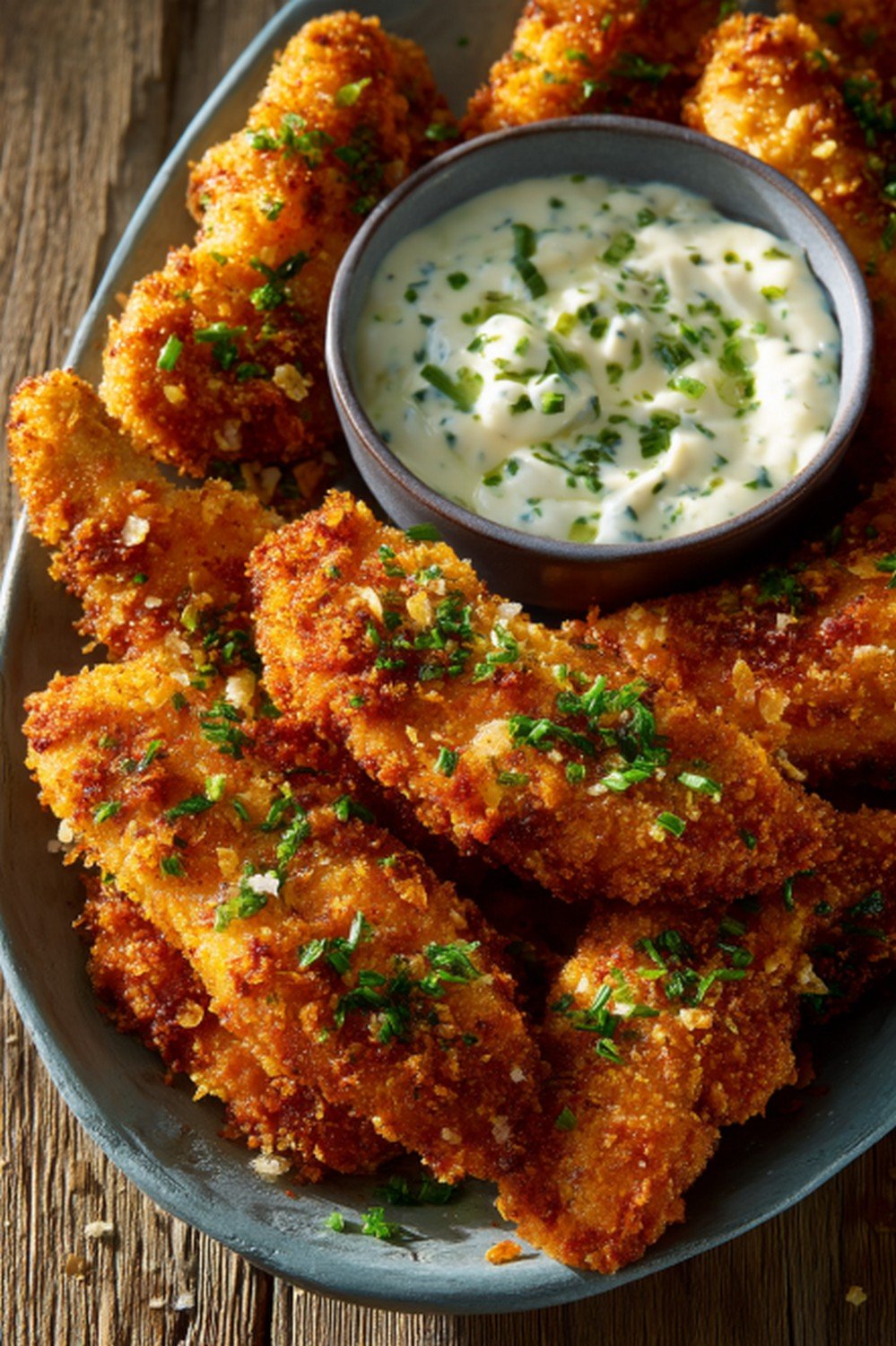 chicken tender tray served with sauces on a party table
