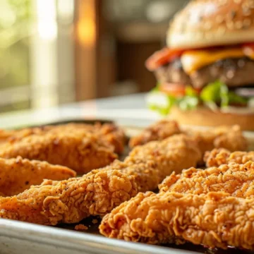 crispy chicken tender party tray arranged on wooden board