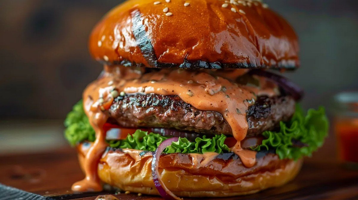 smoky chipotle burger sauce in a bowl with fries and burger
