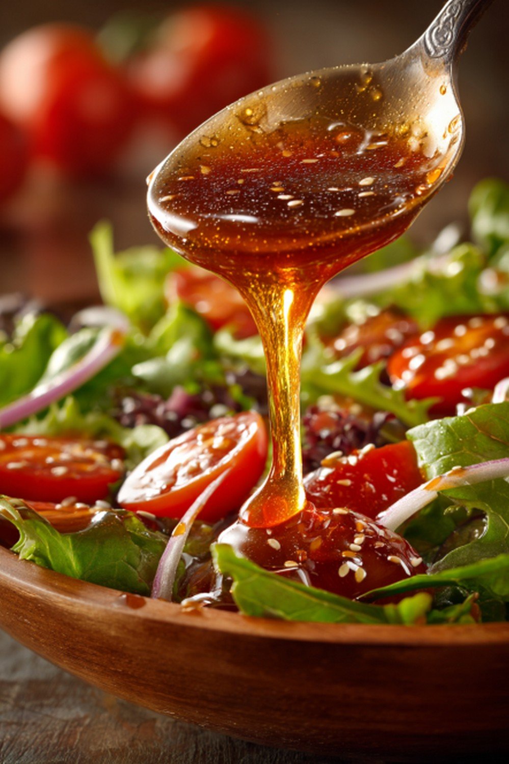 Action dip shot of Chipotle Honey Vinaigrette
