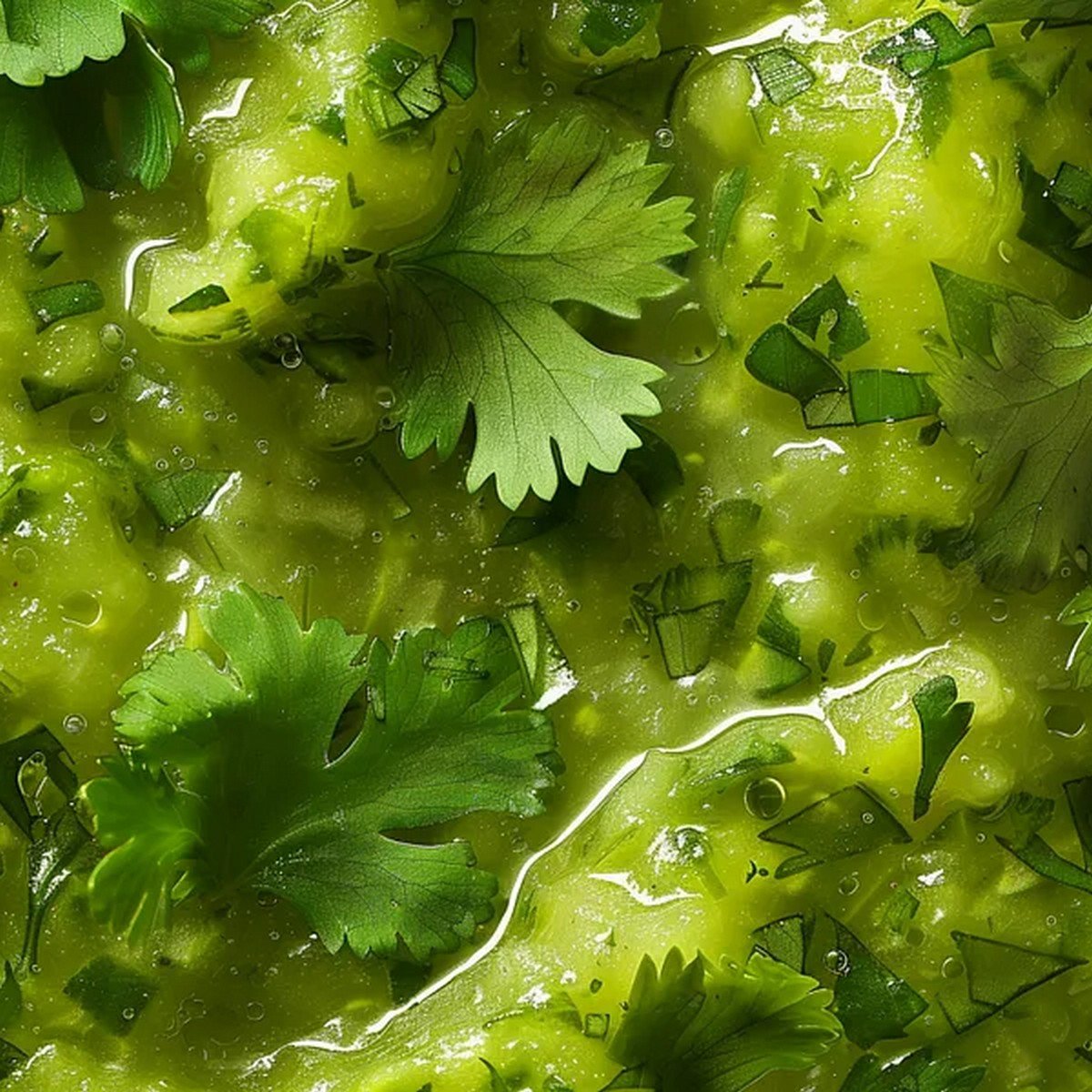 Macro texture of Chipotle Tomatillo Green Salsa
