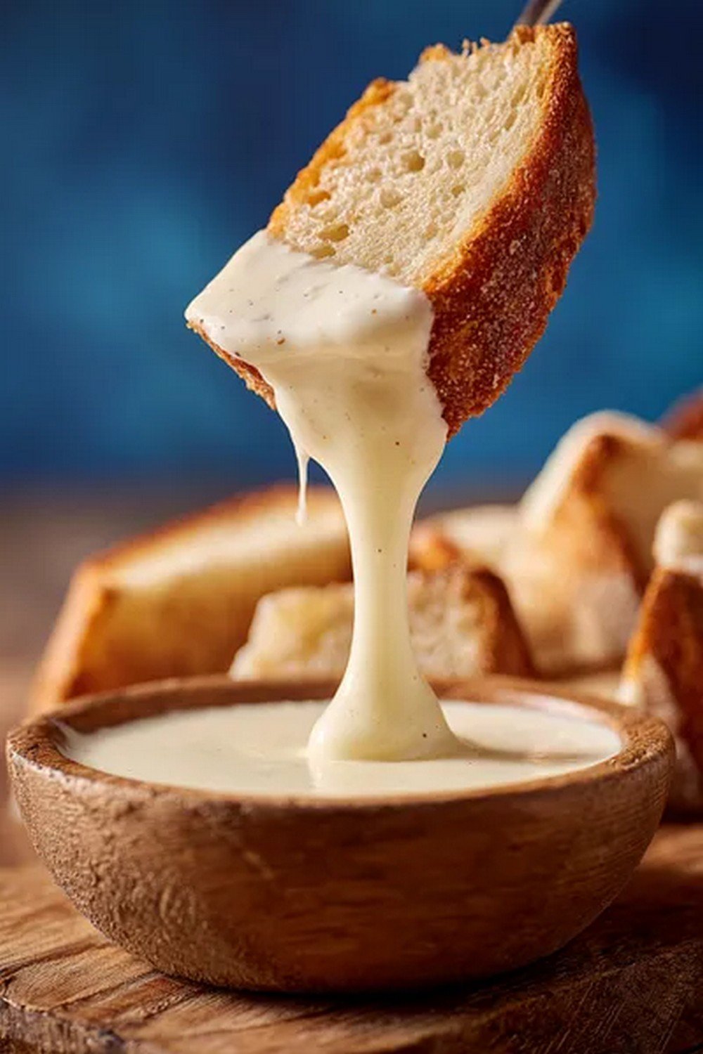 bread dipped into classic Alfredo sauce