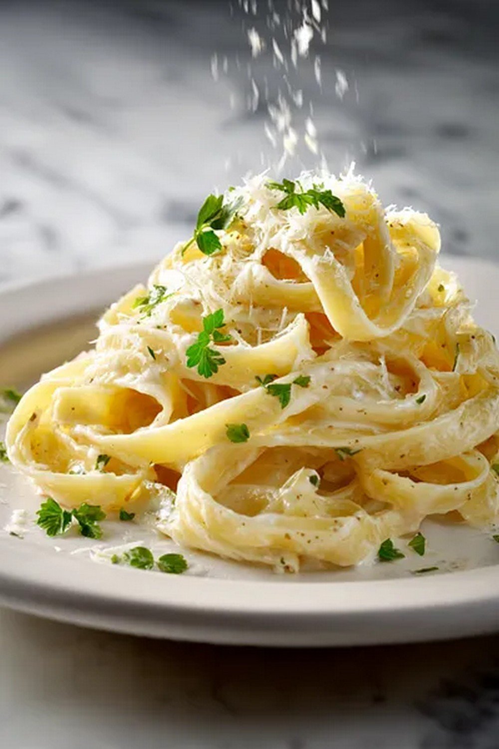 classic Alfredo sauce served with fettuccine pasta bowl