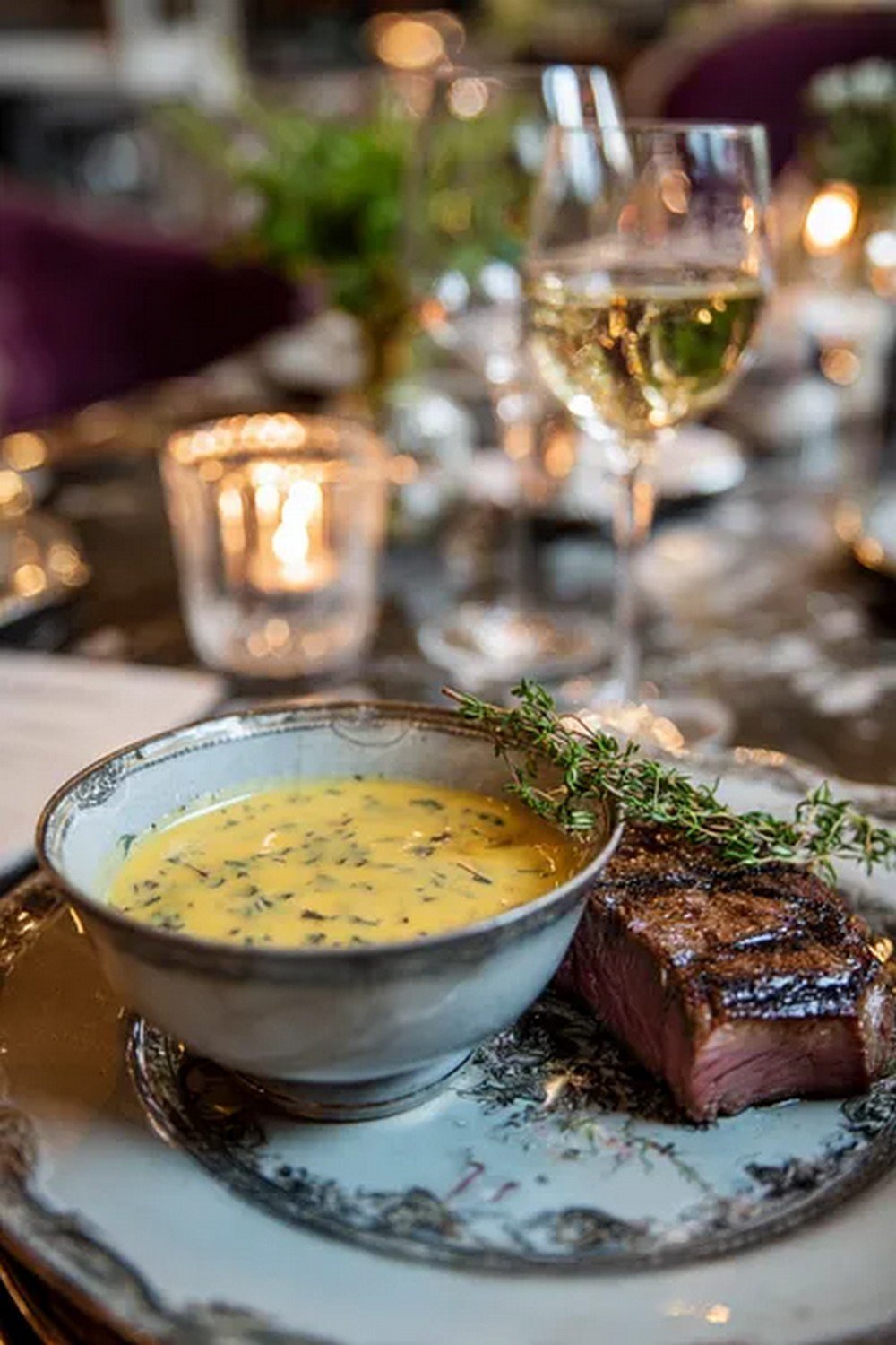 homemade bearnaise sauce served with steak dinner