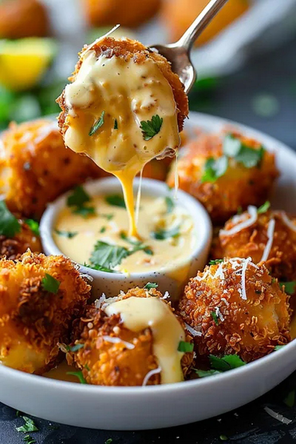 Action dip shot of Coconut Curry Sauce
