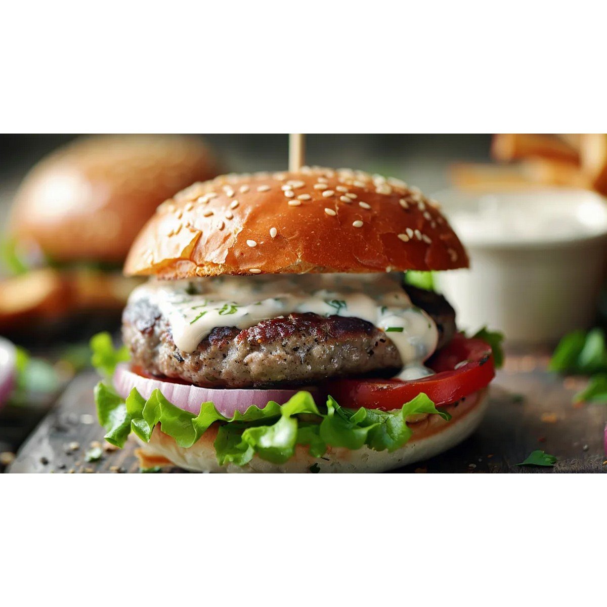 creamy ranch dip with herbs served with fries and veggies