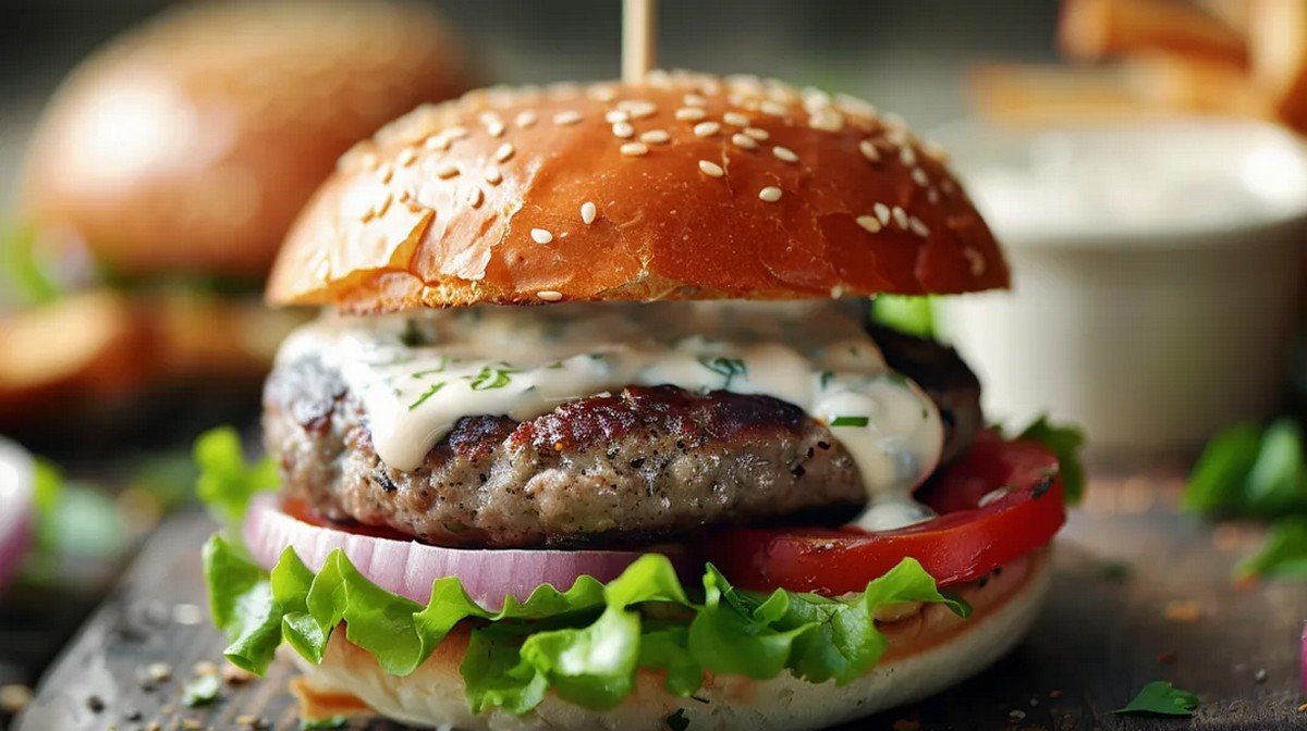 creamy ranch dip with herbs served with fries and veggies
