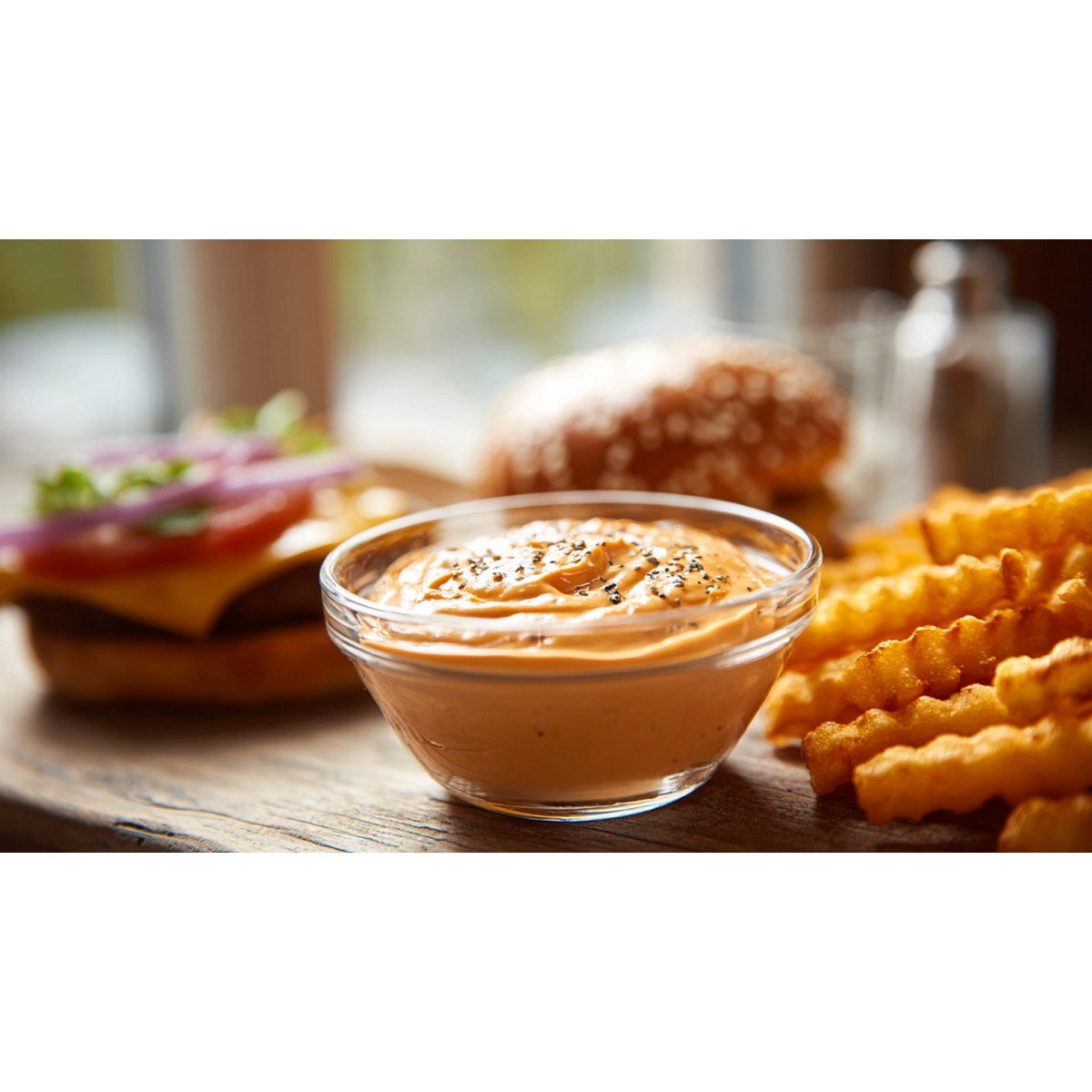 creamy homemade culvers sauce served with crispy fries and burger