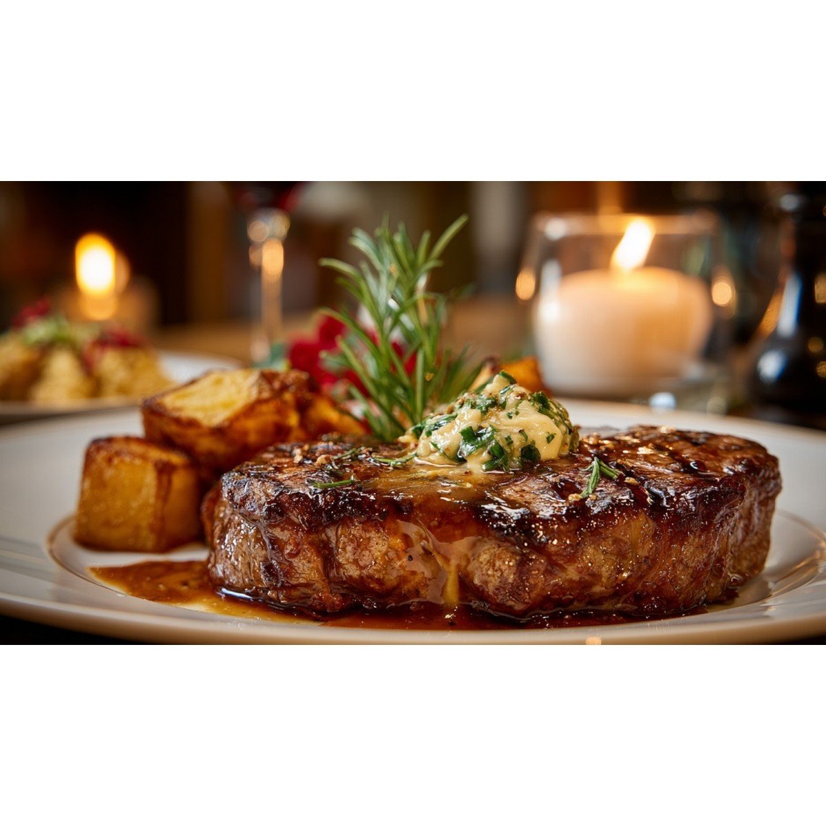 juicy steak with garlic butter sauce for date night dinner