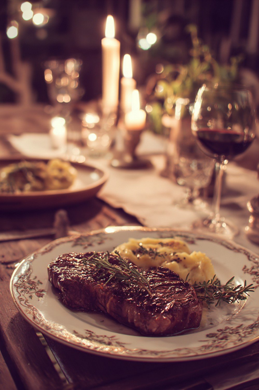 romantic steak dinner plate with garlic butter steak
