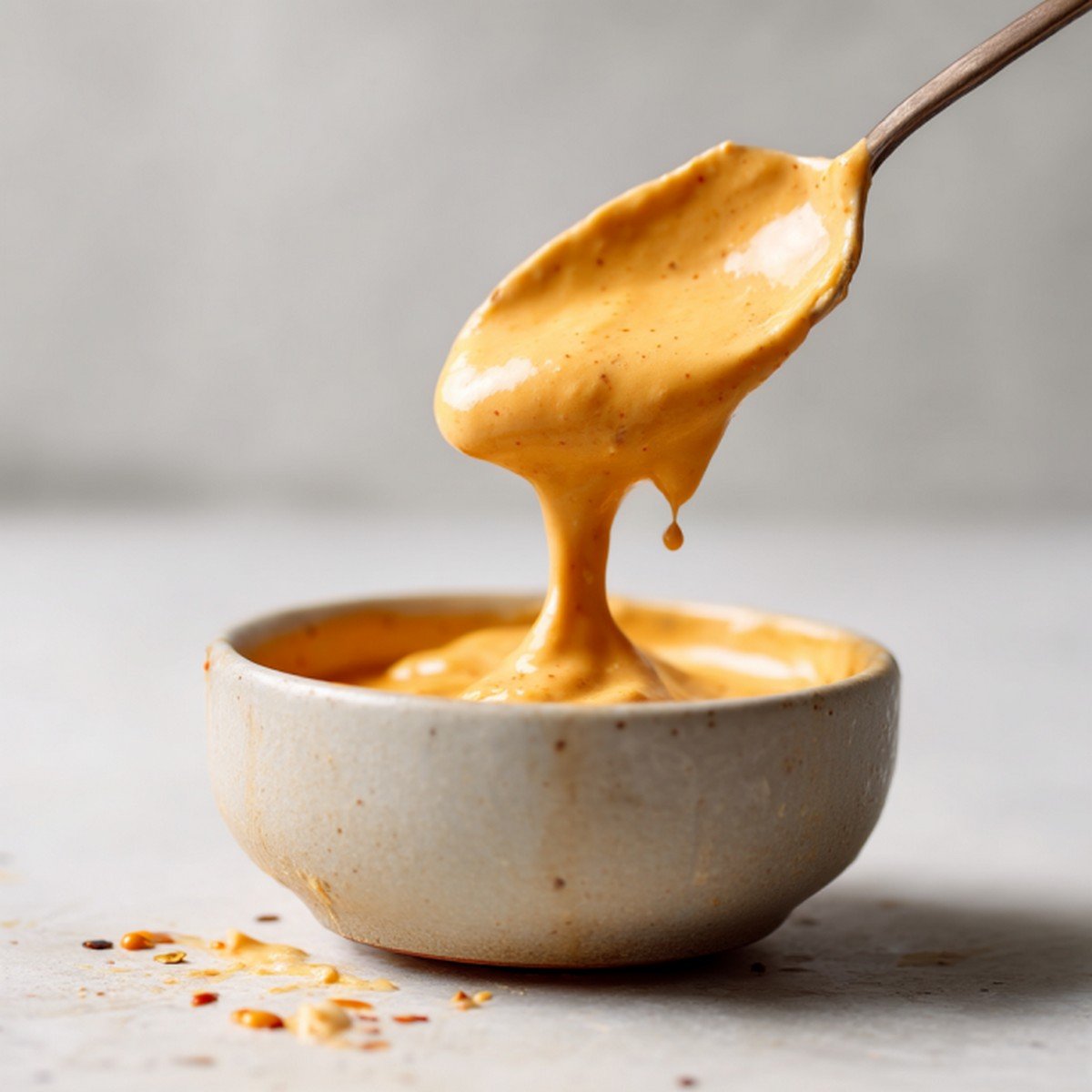 thick Five Guys sauce scooped with spoon showing creamy texture
