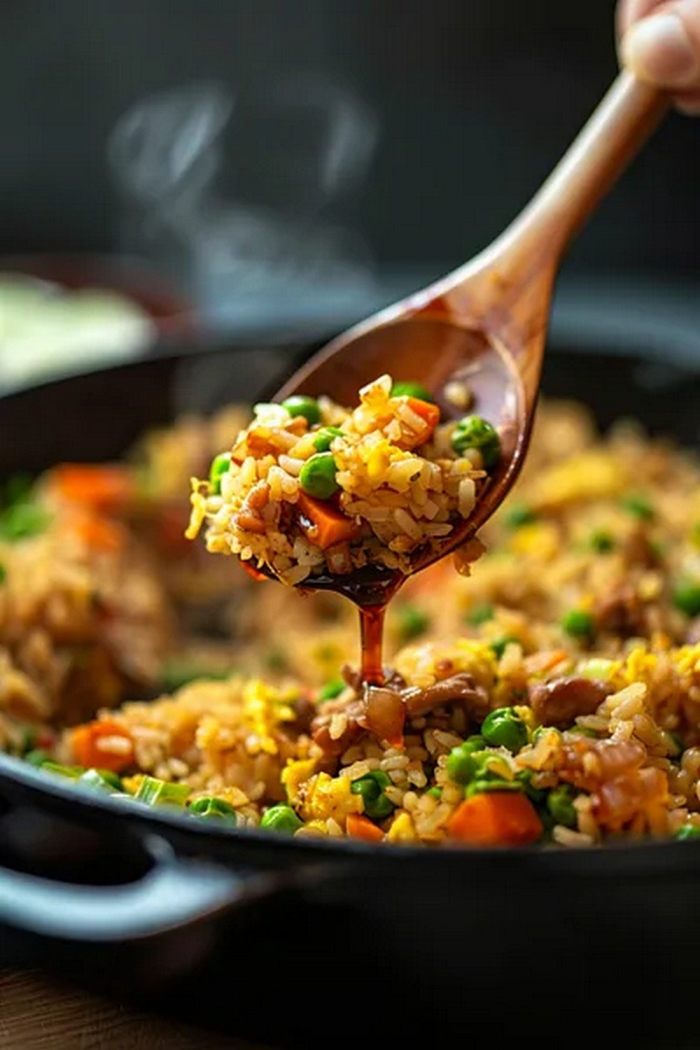 Action dip shot of Fried Rice Bowl