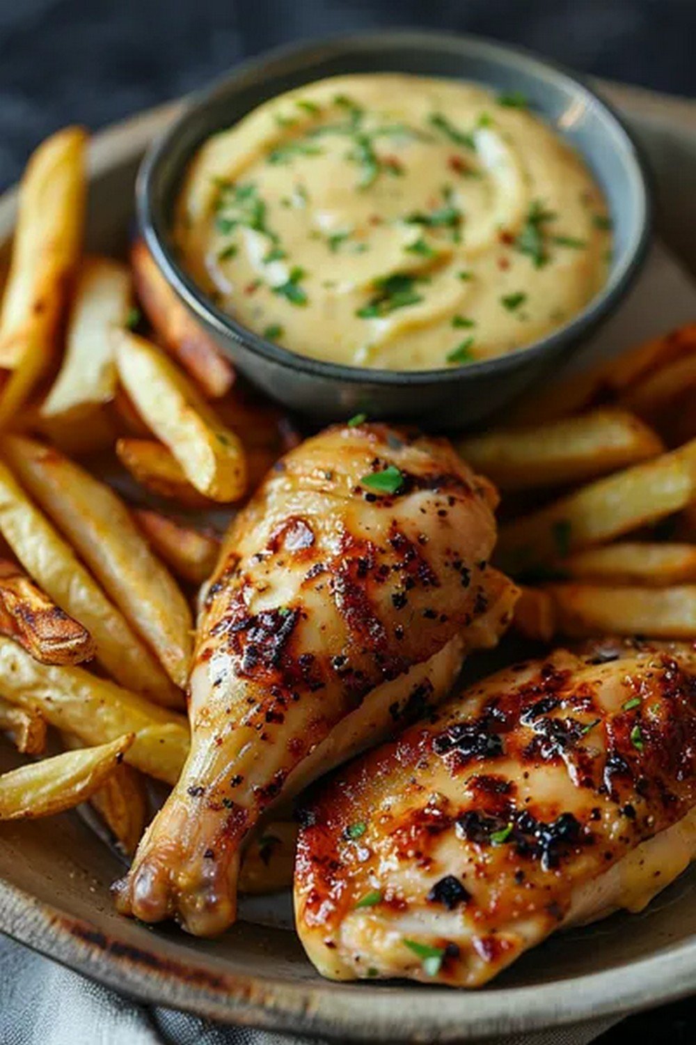 grilled chicken served with homemade garlic aioli sauce
