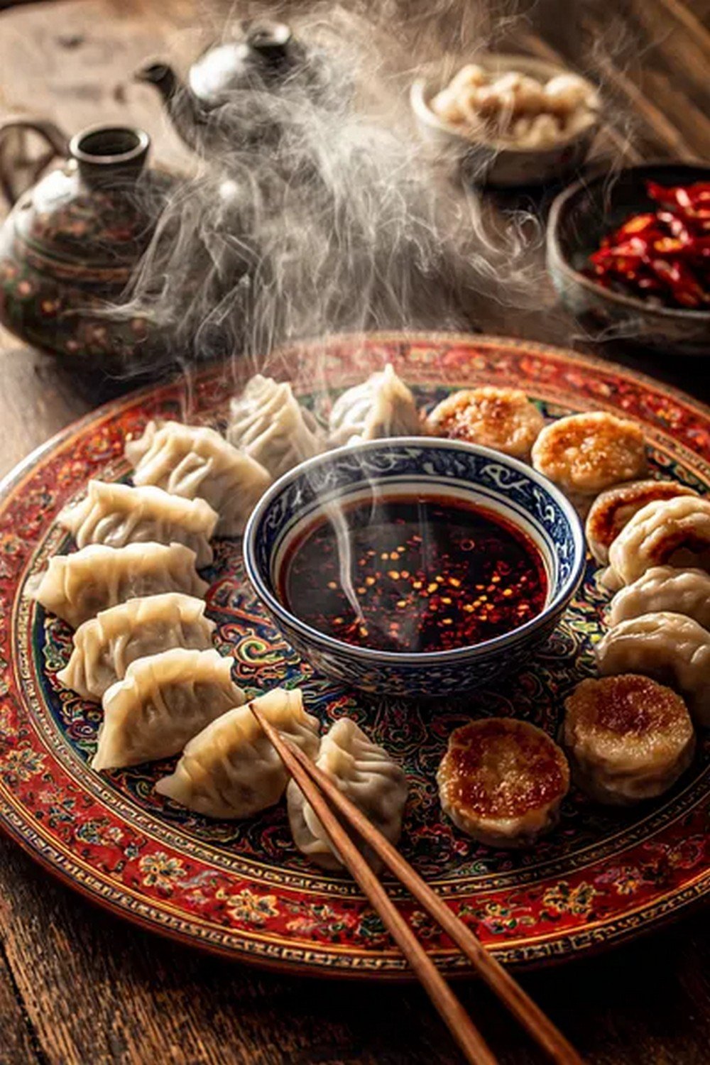 garlic chili sauce served with Asian dumplings