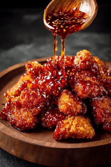 Action dip shot of General Tso Sauce
