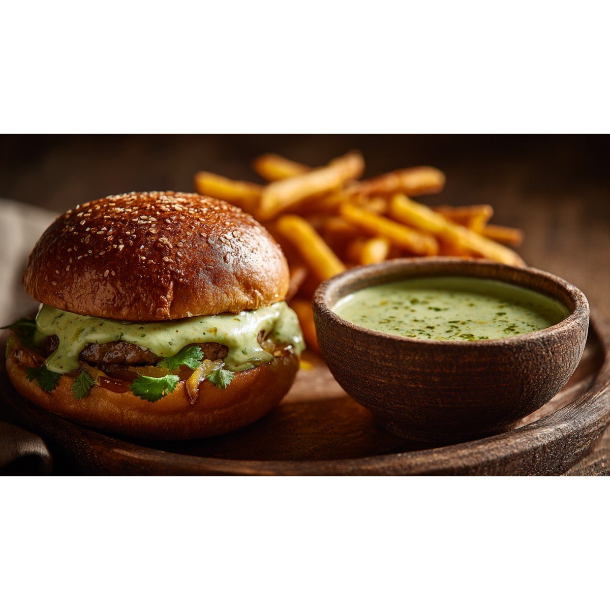 creamy jalapeno burger sauce served with burger and fries