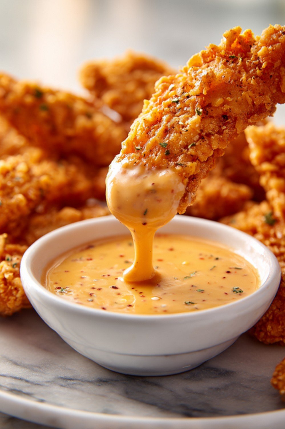 Action dip shot of KFC Sauce
