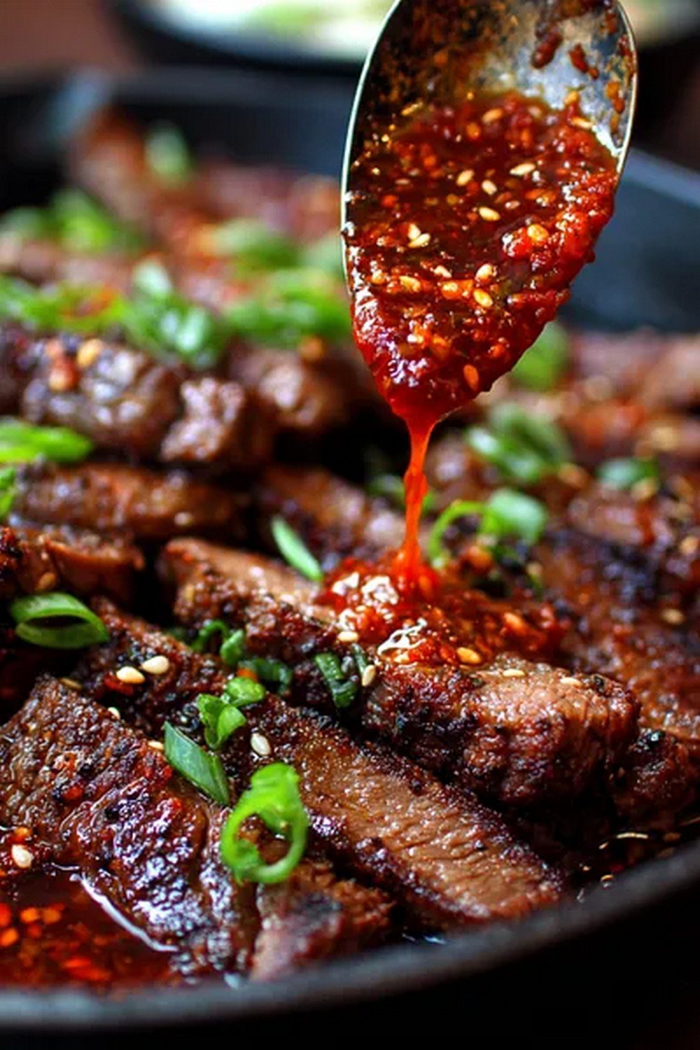 grilled meat dipped in Korean BBQ sauce
