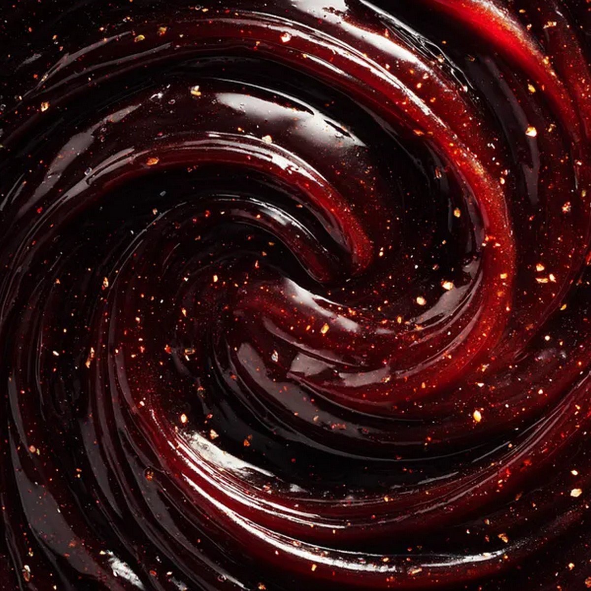 thick Korean BBQ sauce texture with chili flakes
