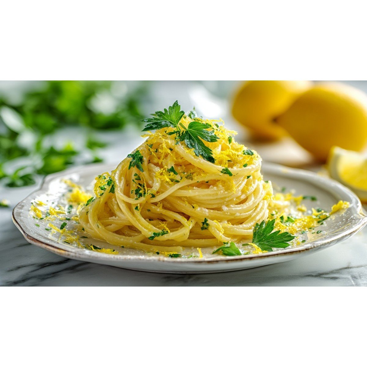 lemon butter pasta sauce coating spaghetti with lemon zest